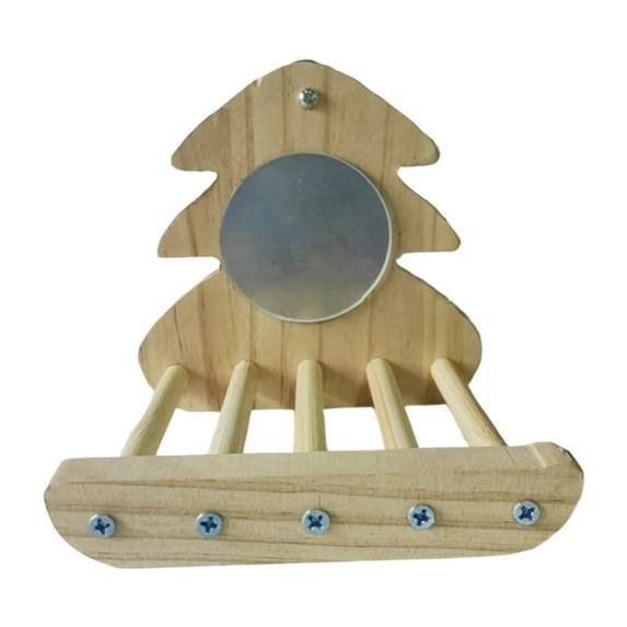 CarpNettore Parrot Bird Mirror Birdcage Accessory Cage Stand for Finch Canary Cockatiels wood color