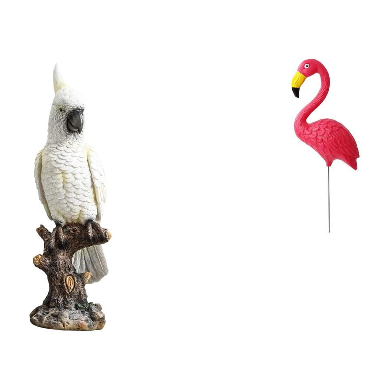 CarpNettore Parrot Bird Statue Animal Sculpture Resin Indoor Decorative Figurine Yard Art Ornament for Desk Table Centerpiece Fireplace Cabinet Backyard Fairy Garden Accessories Flamingo Garden