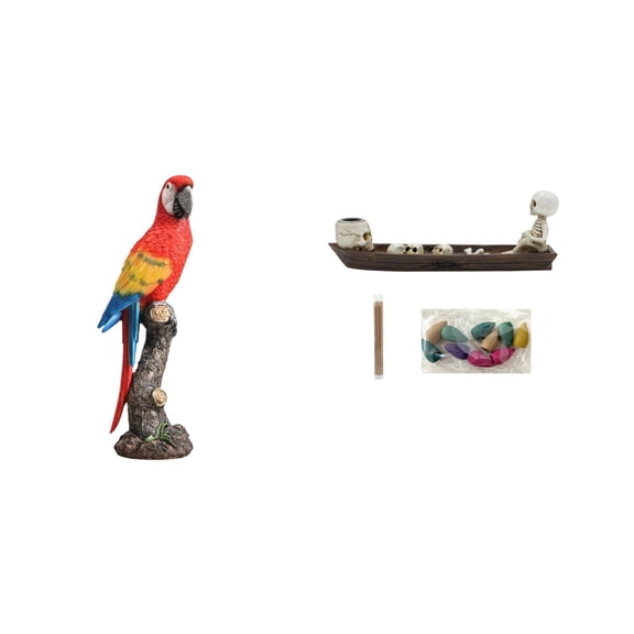 CarpNettore Parrot Skull Statue Ship Desktop Decoration Creative Crafts Souvenir Holiday Garden Sculpture Home Ornament Incense Burner Holder for Bedroom Porch Indoor Cabinet Table