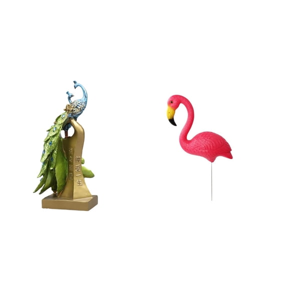 CarpNettore Peacock Bird Statue Animal Sculpture Figurine Ornament Decorative Centerpiece for Desk Entrance Table Office Birthday Gift and Garden Yard Art Flamingo Stake Holiday Spring Fairy