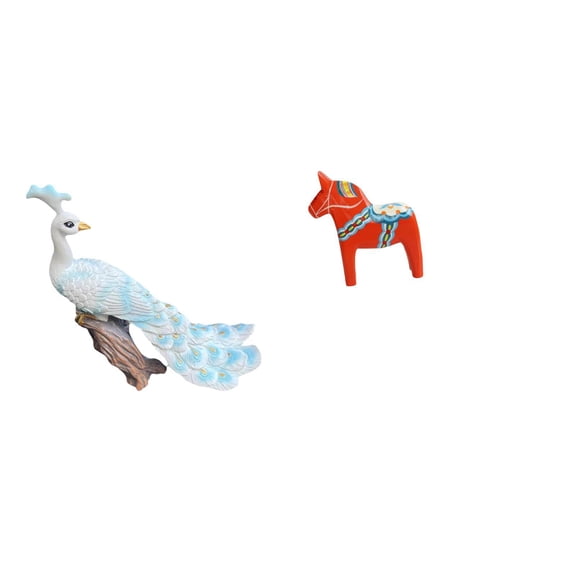 CarpNettore Peacock Dala Horse Sculpture Figurine Decorative Garden Ornament Crafts Statue Collectible Dalecarlian Animal for Home Decoration Yard Bookshelf Entrance Cabinet Decor