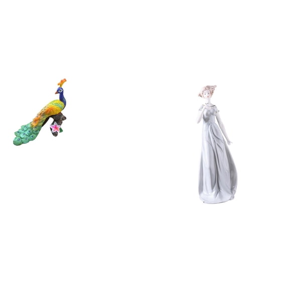 CarpNettore Peacock Lady Sculpture Modern Garden Figurine Nordic Porcelain Statue Decorative Ornament for Home Yard Shelf Desk Cabinet Decor