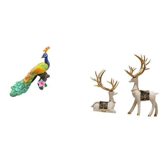 CarpNettore Peacock Reindeer Sculpture Figurine Decorative Garden Ornament Crafts Statue Ornament for Home Decoration Yard Living Room Office