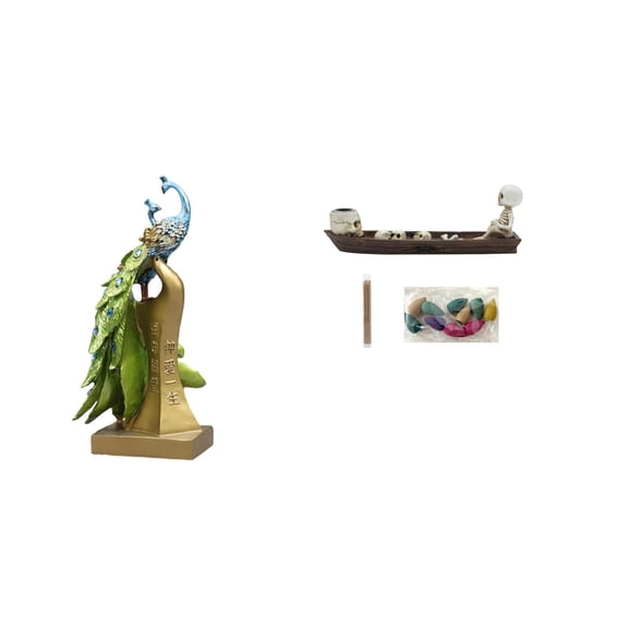 CarpNettore Peacock Skull Ship Statue Animal Sculpture Decorative Figurine Incense Burner Tabletop Ornament Centerpiece Office Bedroom Gift