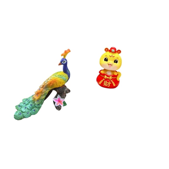 CarpNettore Peacock Snake Sculpture Figurine Decorative Garden Ornament Crafts Statue Ornament for Home Decoration Yard Chinese New Year 2025 Keepsake Art Fengshui for Living Room Office