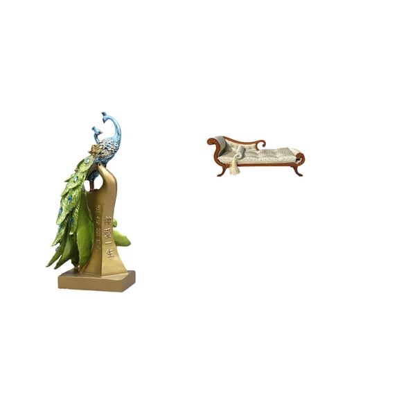 CarpNettore Peacock Sofa Statue Animal Sculpture Wooden Bed DIY Decorative Figurine Miniature Lounge Chair Centerpiece Office Desk Entrance Table Birthday Gift