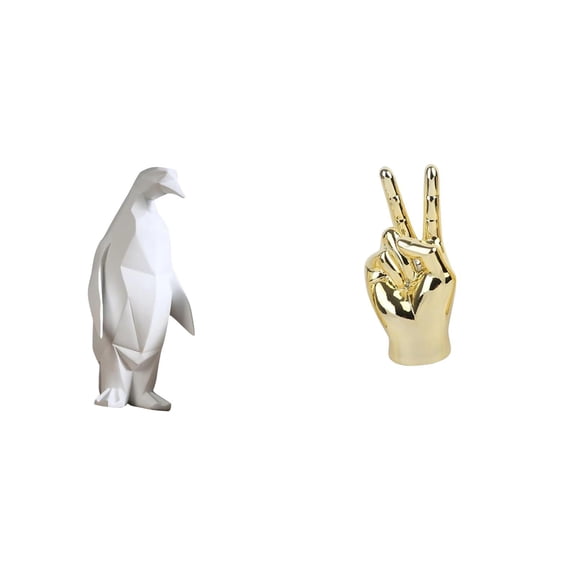 CarpNettore Penguin Gesture Resin Animal Figurine Creative Desk Statue Collectable Craft Decorative Ornament for Home Office Living Room Shelf