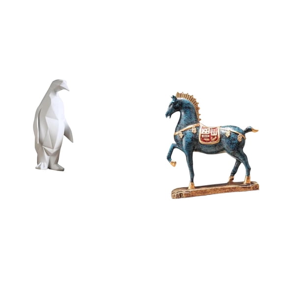CarpNettore Penguin Horse Sculpture Figurine Collectable Craft Decorative Ornament Resin Animal Statue for Housewarming Tabletop Bar Bedroom Office Desktop Fengshui Decor Standing Bookcase