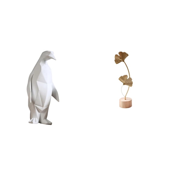 CarpNettore Penguin Leaf Figurine Resin Metal Animal Statue Decorative Ornament Abstract Collectable Craft Nordic Creative Sculpture for Housewarming Tabletop Bedroom Office Party Home