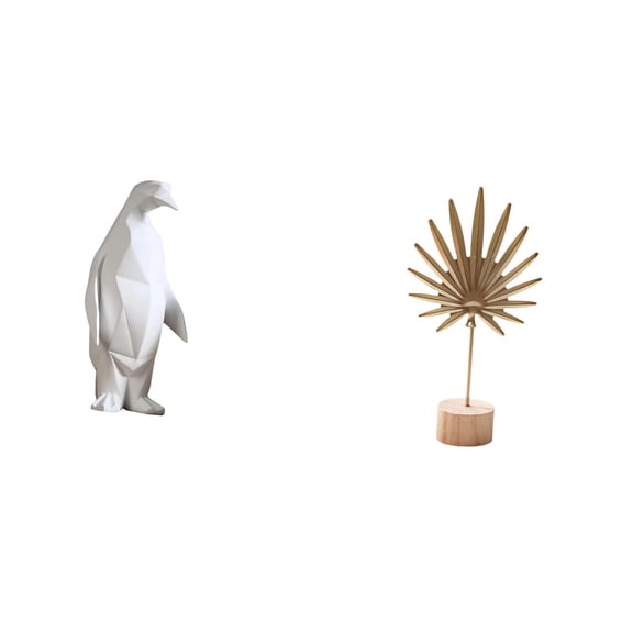 CarpNettore Penguin Leaf Sculpture Figurine Collectable Craft Decorative Ornament Resin Animal Statue Metal Leaf Shaped Nordic Creative Abstract for Housewarming Tabletop Bar Bedroom Office