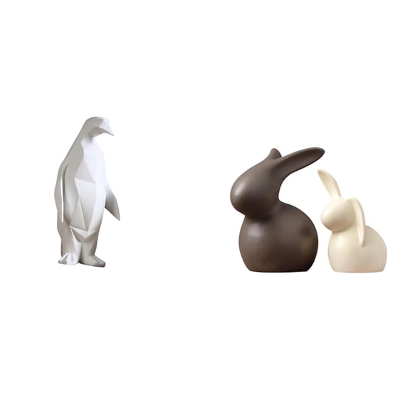 CarpNettore Penguin Rabbit Sculpture Figurine Collectable Craft Decorative Ornament Resin Animal Statue Ceramic Bunny Porcelain Statue Housewarming Tabletop Bar Bedroom Office TV Stand Decor