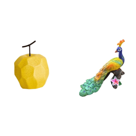 CarpNettore Porcelain Peacock Fruit Sculpture Ornament Collectible Table Statue Geometric Decor for Festival Office Garden Crafts Figurine Home Yard