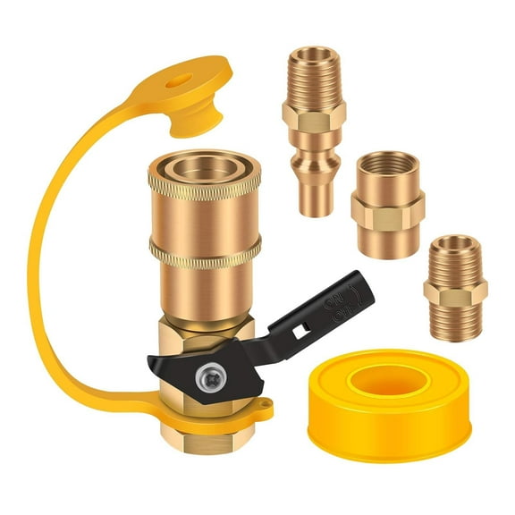 CarpNettore Propane Quick Connect Adapter Kit Replacement Versatile Shut Off Valve 1/4" Male