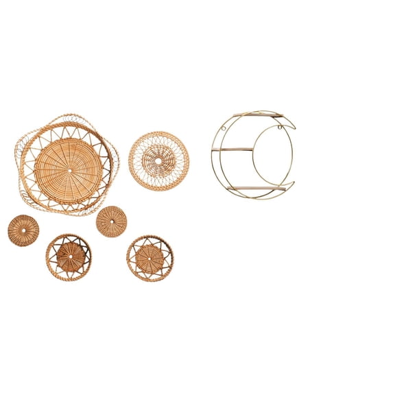 CarpNettore Rattan Woven Wall Art and Metal 3 Tier Shelf Decor for Tea Room Hallway Bedroom Porch Cafe Modern Wall Mounted Decorative Ornaments