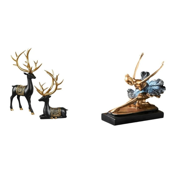 CarpNettore Reindeer Ballet Dancer Resin Statue Figurine Elk Animal Sculpture Ballerina Girls Ornament for Tabletop Cabinet Wedding Housewarming Decor