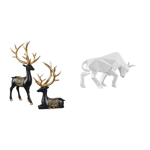 CarpNettore Reindeer Bull Resin Sculpture Collection Elk Deer Figurine Animal Modern Abstract Statue Ornament for Cabinet Tabletop Entryway Desk Shelf Wedding Housewarming Office