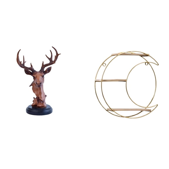 CarpNettore Resin Animal Figurine Shelf Display Modern Wall Mounted Deer Head Ornament Multifunctional Decorative Space Saving Home Decor