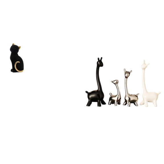 CarpNettore Resin Cat Giraffe Statue Decorative Figurine Animal Sculpture Ceramic Collectible Modern Creative Ornament for Desk Office Bookshelf Living Room Bedroom Entrance Table Centerpiece