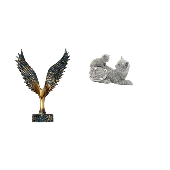 CarpNettore Resin Cat Spreading Wing Tabletop Feng Shui Art Sculpture Decorative Ornament Figurine Animal Statue for Bedroom Living Room Office Housewarming Gift