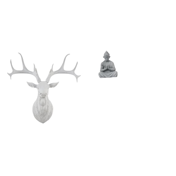 CarpNettore Resin Deer Head Sculpture Collectible Boho Artwork Wall Mount Buddha Statue Monkey Figure Buddhist Collectible Miniature Figurine Sun Wukong Sculpture for Office Home Hotel Patio