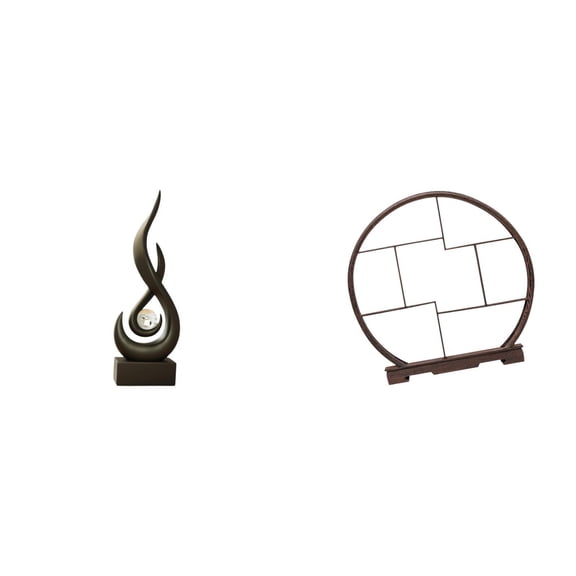 CarpNettore Resin Flame Art Sculpture with Wooden Display Stand Modern Abstract Fire Statue Ornament for Living Room Cabinet Office Home Decor