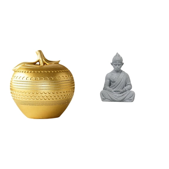 CarpNettore Resin Monkey Buddha Figurine Modern Fruit Statue Sculpture for Tabletop Bookshelf Dining Room Bedroom Office Hotel Patio Backyard