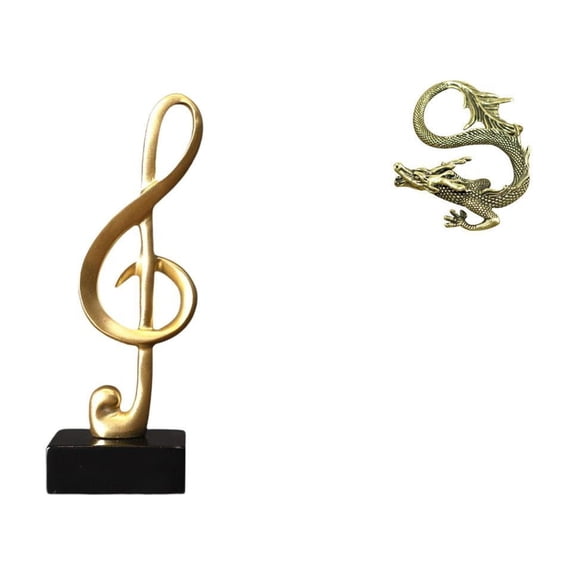 CarpNettore Resin Music Note Sculpture Creative Tabletop Ornament Brass Figurine Centerpiece for Desk Fireplace Housewarming Gift Bedroom Home Office 2024 Year Te
