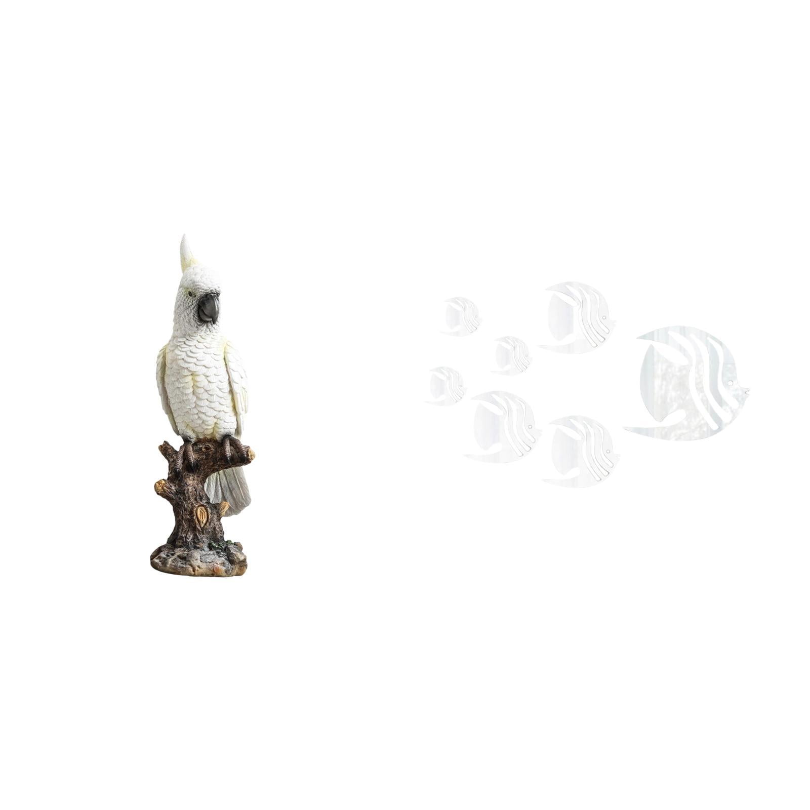 CarpNettore Resin Parrot Sculpture with Acrylic Mirror Fish Wall Decals ...