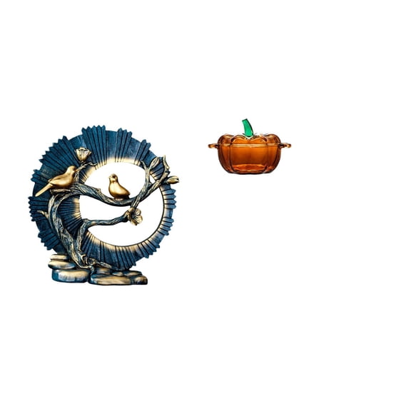 CarpNettore Resin Pumpkin Figurine Candy Dish for House Decorations Bookshelf Living Room Indoor Desk Cookie Jar Orange Shaped Bowl with Lid