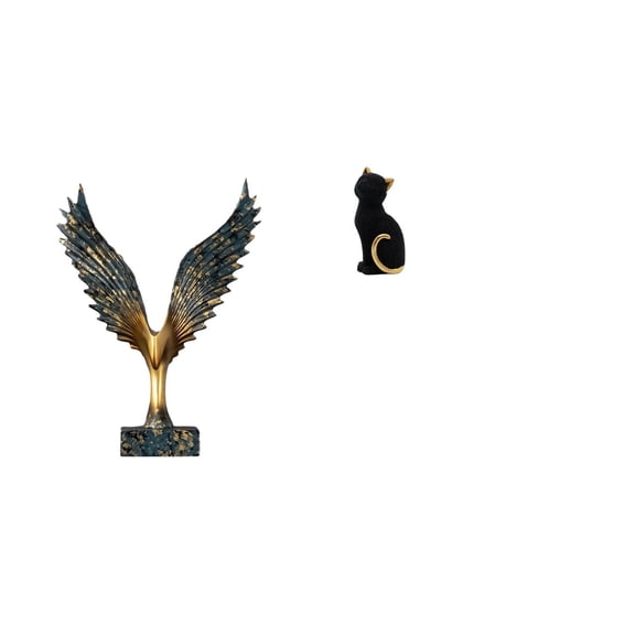 CarpNettore Resin Spreading Wing Cat Statue Sculpture Feng Shui Ornament Decorative Figurine Collectible Desktop Animal Sculpture for Entrance Bookshelf Living Room Bedroom