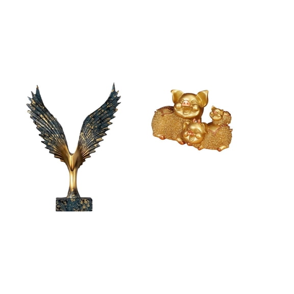 CarpNettore Resin Spreading Wing Pig Statue Sculpture Feng Shui Ornament Decorative Modern Collectible Animal Figurine for Bookshelf Entrance Shelf Centerpiece