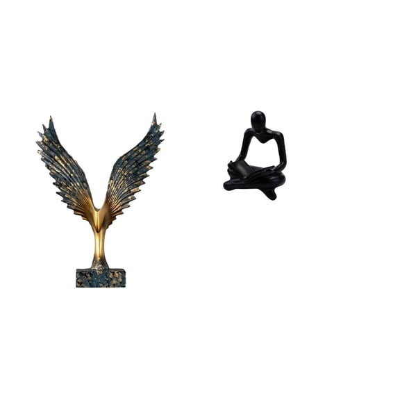 CarpNettore Resin Spreading Wing Thinker Statue Sculpture Feng Shui Ornament Decorative Abstract Figurine Craft for Living Room Decoration