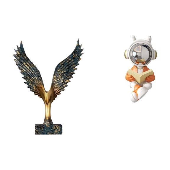 CarpNettore Resin Winged Astronaut Sculpture Feng Shui Decorative Statue for Fireplace Table Centerpiece and Desktop Ornament