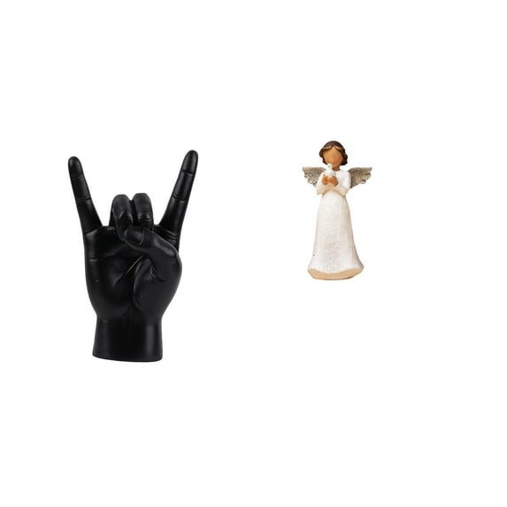 CarpNettore Rock Angel Hand Gesture Statue Figurine Resin Creative Hand Sculpture Finger Cherub Holding Pigeon Decorative Indoor Gift Desk Living Room Bedroom Restaurant Decor for Apartment