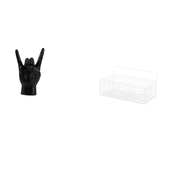 CarpNettore Rock Gesture Statue Creative Hand Finger Figurine Modern Resin Sculpture with Hanging Storage Basket for Desk Organization Suitable for Home Office Ca