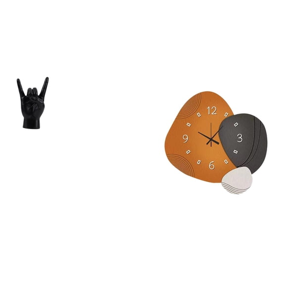 CarpNettore Rock Gesture Statue Modern Hand Figurine Resin Sculpture Creative Wall Clock Wood Decorative Watch Fashionable Artwork Suitable for Home Office Cafe R