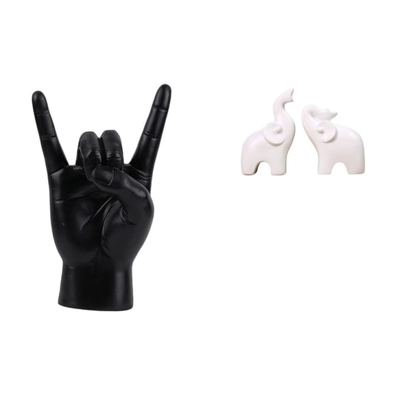 CarpNettore Rock Gesture Statue Rock Music Gesture Hand Finger Figurines Resin Elephant Sculpture Creative Modern Artwork Sculptures Suitable for Home Decor Gift