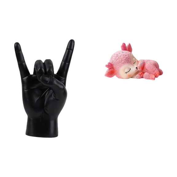 CarpNettore Rock Gesture Statue Rock Music Hand Finger Figurines Resin Deer Sculpture Modern Artwork Suitable for Gift Giving Home Decoration Office Desk Living R