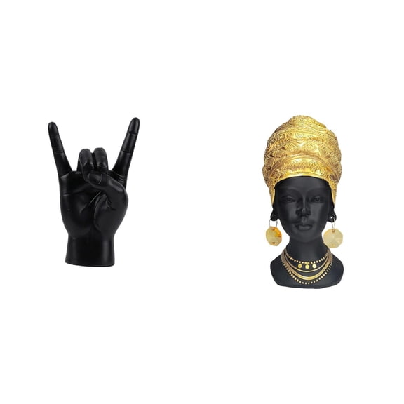CarpNettore Rock Gesture Woman Statue Hand Sign Crafts Creative Finger Sculpture African Tabletop Ornament Gift Home Decor Centerpiece Resin Figurine for Apartmen