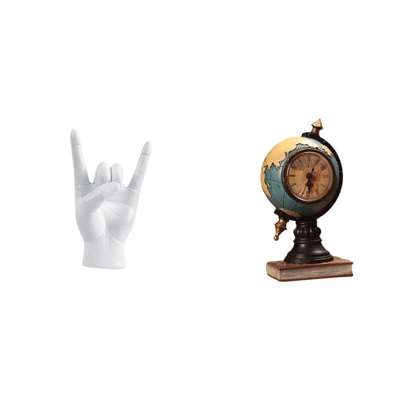 CarpNettore Rock Globe Hand Gesture Statue Modern Sculpture Creative Finger Clock Art Craft Ornament for Apartment Bedroom Restaurant Office Shelf Decor
