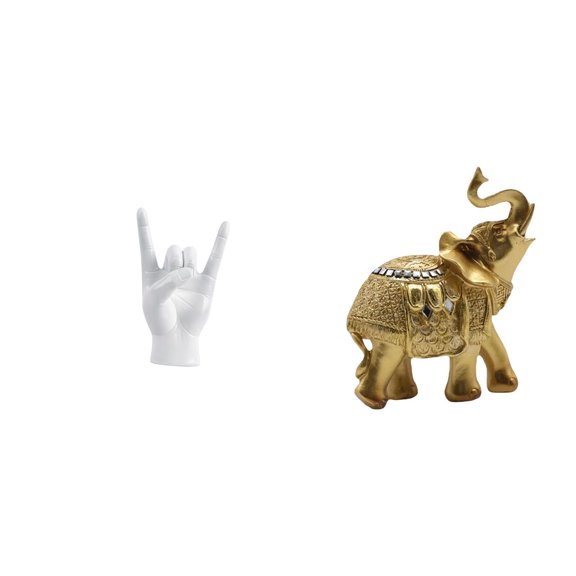 CarpNettore Rock Hand Gesture Elephant Statue Hand Sign Crafts Creative Animal Sculpture Finger Resin Art Figurine for Apartment Bedroom Restaurant Shelf Desk Home Decor