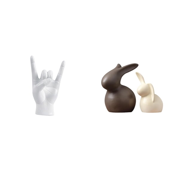 CarpNettore Rock Hand Gesture Sculpture Ceramic Statue Creative Finger Bunny Decor for Apartment Bedroom Restaurant TV Stand Easter Cabinet Garden