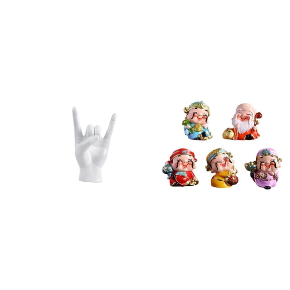 CarpNettore Rock Hand Gesture Sculpture Creative Finger Statue God of Fortune Figurines Tabletop Mini Resin Wealthy Bedroom Restaurant Decor