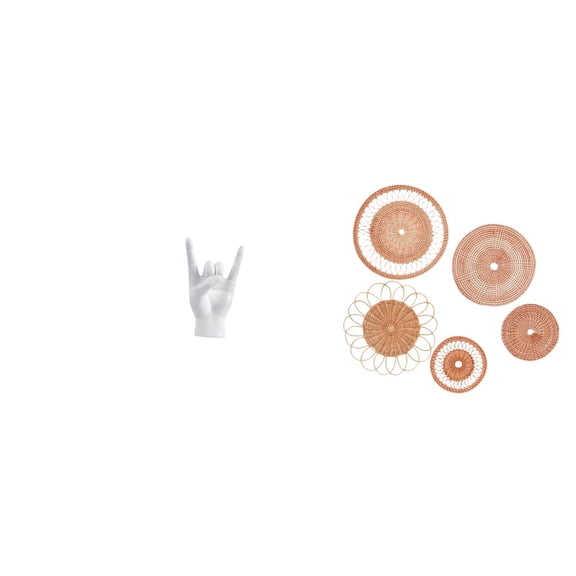 CarpNettore Rock Hand Gesture Statue Sculpture Creative Finger Art for Apartment Bedroom Restaurant Decor with Unique Rattan Woven Wall Hanging Ornaments Crafts for Tea Room Hallway Porch Cafe