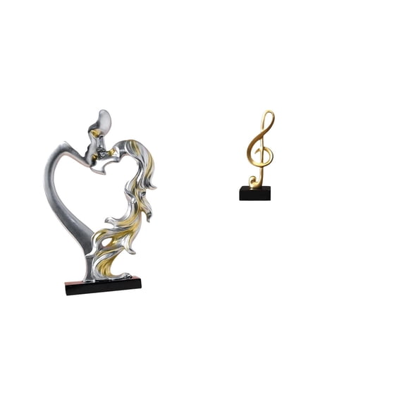 CarpNettore Romantic Couple Embracing with Musical Notes Figurine Resin Statue Creative Desktop Ornament for Bedroom Wedding Bookshelf Cabinet Home Decor Gift