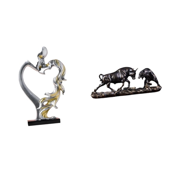 CarpNettore Romantic Embrace Bull Bear Couple Figurine Modern Feng Shui Statue Artistic Animal Sculpture for Bedroom Wedding Bookshelf Cabinet Home Decor Gift