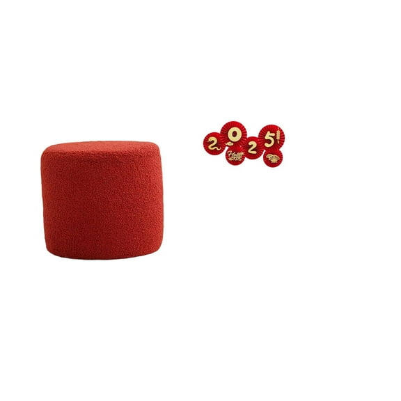 CarpNettore Round Ottoman Foot Rest Stool Bench Seat Chair Small Cylinder Sofa Tea Stool for Office Bedroom Nursery Apartment with 2025 Chinese New Year Paper Fan Decorations Blessing Ornament