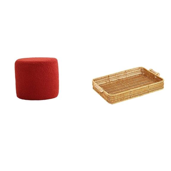 CarpNettore Round Ottoman Foot Rest Stool Bench Seat Chair Small Cylinder Sofa Tea Stool for Office Bedroom Nursery Apartment Woven Fruit Baskets Snack Serving Bowl Bread Plate for Desktop