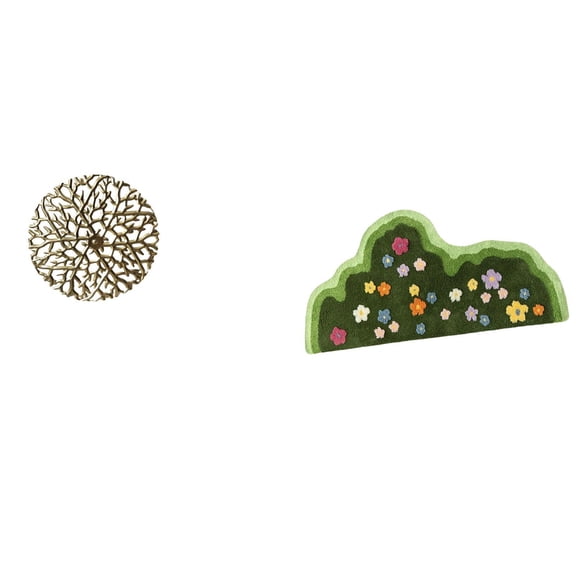 CarpNettore Rustic Scenic Wrought Iron Wall Art Sculpture and Irregular Modern Floor Mat Non Slip Rug for Office Living Room Home Decor Playroom Household