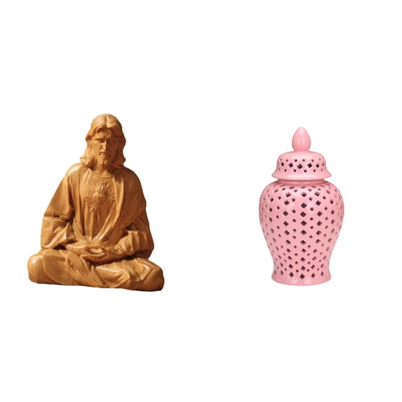 CarpNettore Sacred Heart Jesus Figurine Ceramic Porcelain Statue Collectible Decorative Vase Ornament for Hallway Bedroom Office Desk Fireplace Party Flower Arrangement Display